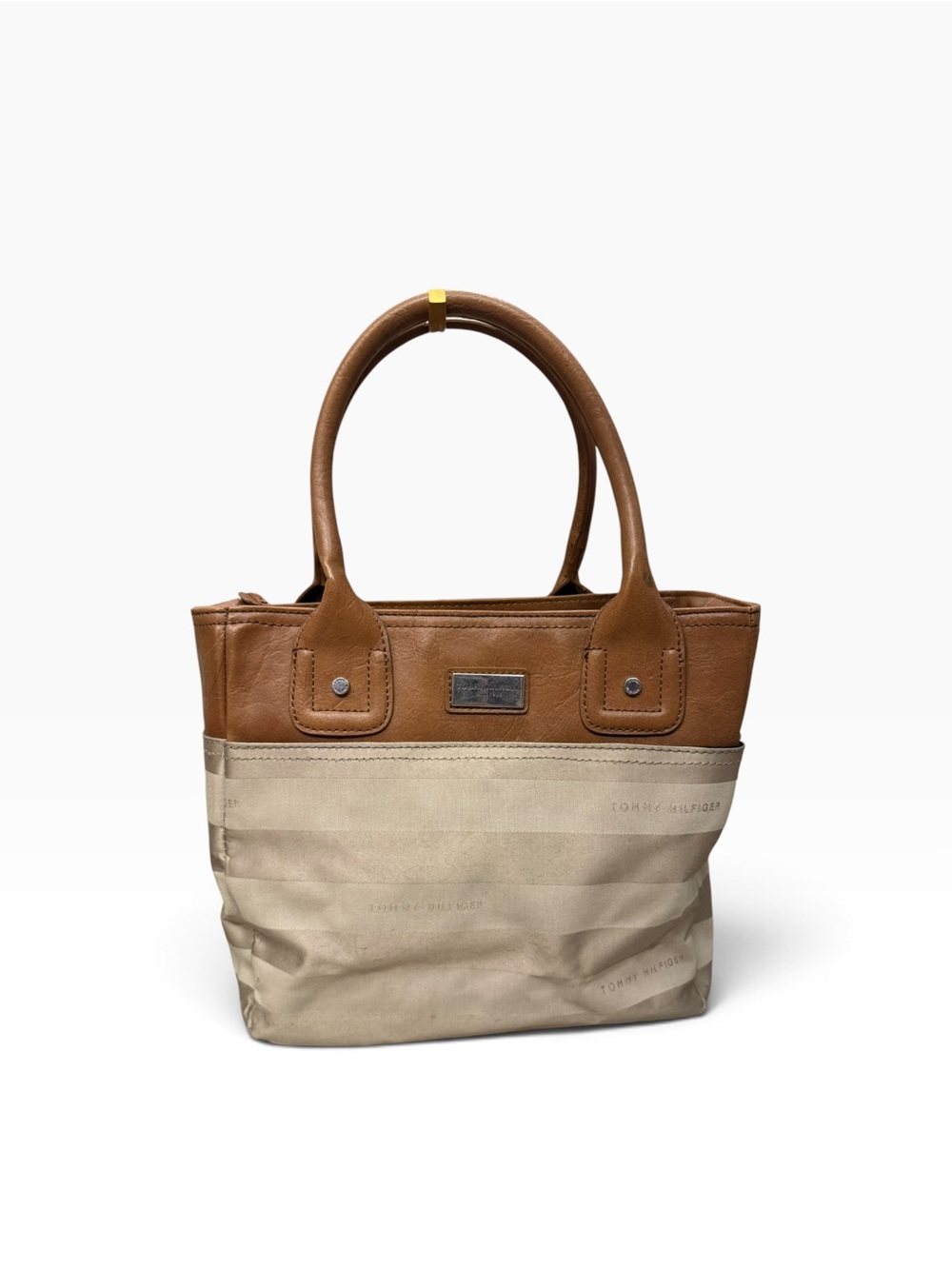 Tommy Hilfiger Beige Striped Tote Bag Brown Trim Fall Handbag